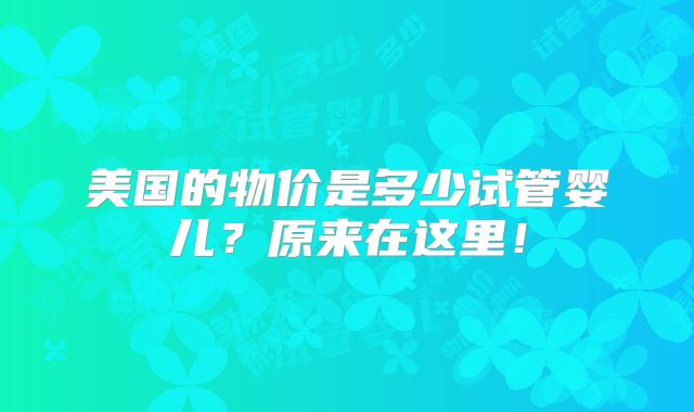 美国的物价是多少试管婴儿？原来在这里！