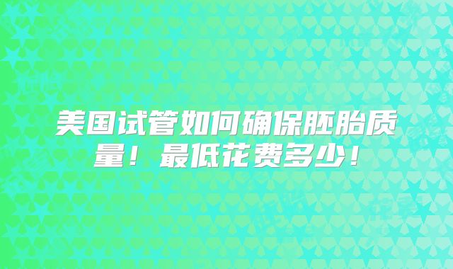 美国试管如何确保胚胎质量！最低花费多少！