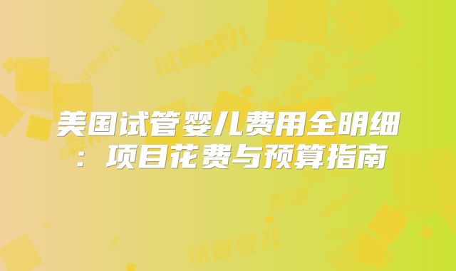美国试管婴儿费用全明细：项目花费与预算指南