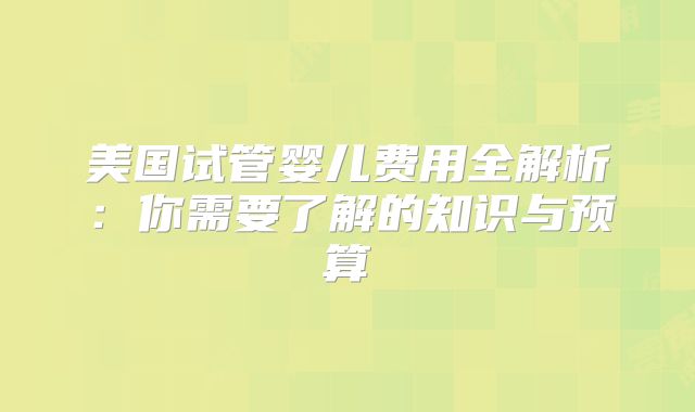 美国试管婴儿费用全解析：你需要了解的知识与预算