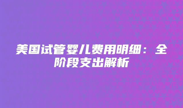 美国试管婴儿费用明细：全阶段支出解析