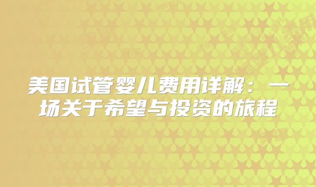 美国试管婴儿费用详解:一场关于希望与投资的旅程