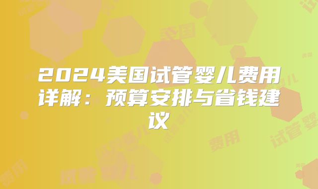 2024美国试管婴儿费用详解：预算安排与省钱建议