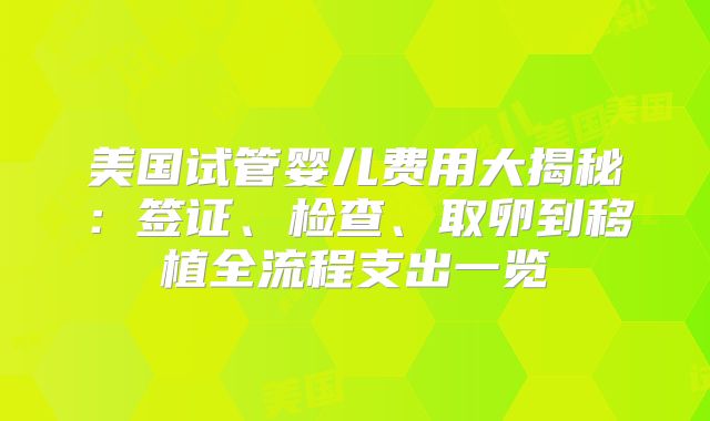 美国试管婴儿费用大揭秘：签证、检查、取卵到移植全流程支出一览