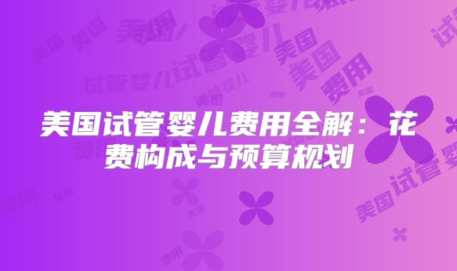 美国试管婴儿费用全解：花费构成与预算规划