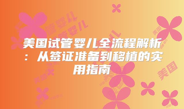 美国试管婴儿全流程解析：从签证准备到移植的实用指南