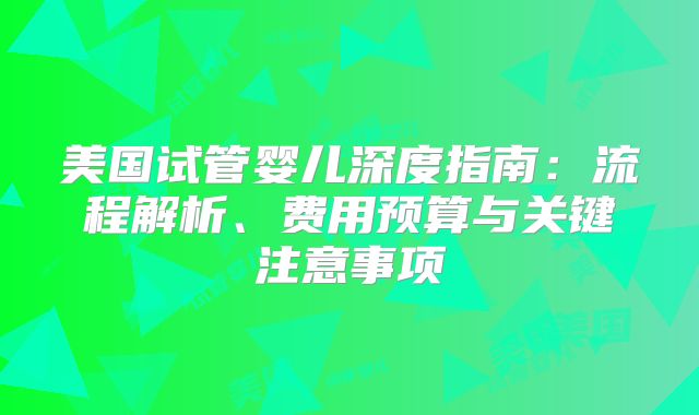 美国试管婴儿深度指南：流程解析、费用预算与关键注意事项