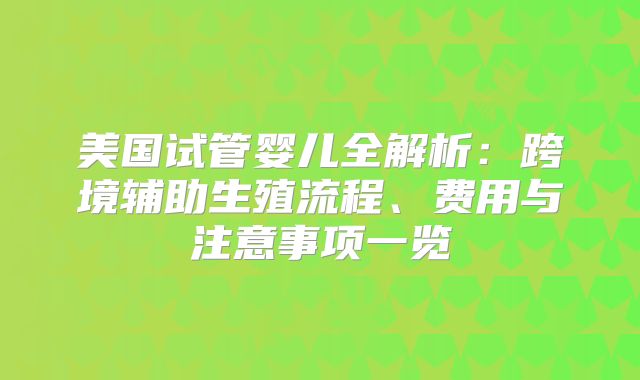 美国试管婴儿全解析：跨境辅助生殖流程、费用与注意事项一览
