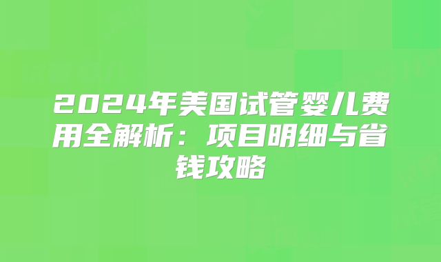 2024年美国试管婴儿费用全解析：项目明细与省钱攻略