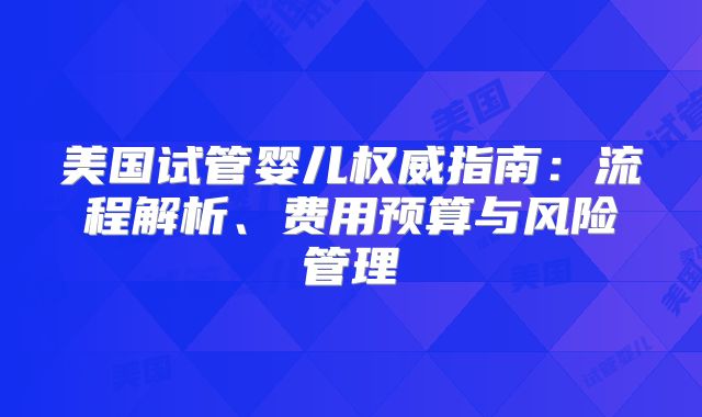 美国试管婴儿权威指南：流程解析、费用预算与风险管理