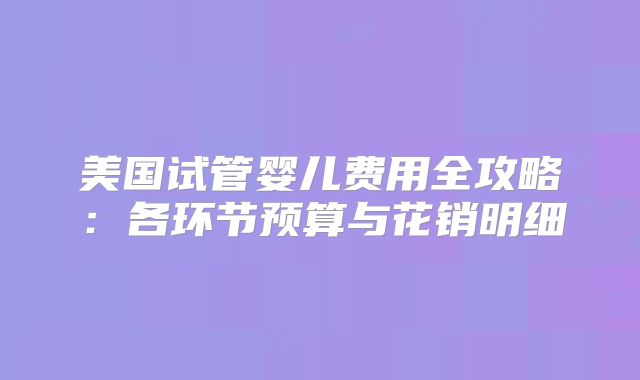 美国试管婴儿费用全攻略：各环节预算与花销明细