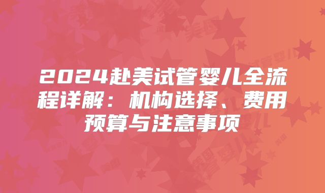 2024赴美试管婴儿全流程详解:机构选择、费用预算与注意事项