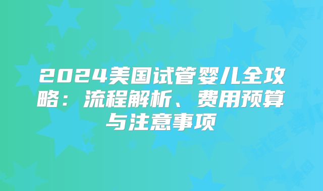2024美国试管婴儿全攻略：流程解析、费用预算与注意事项