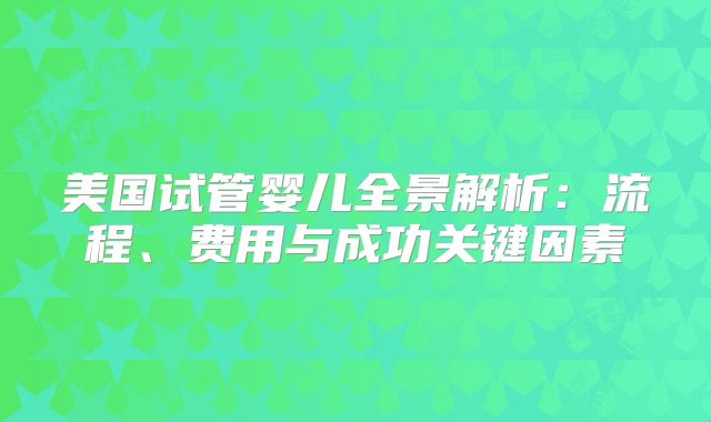 美国试管婴儿全景解析：流程、费用与成功关键因素