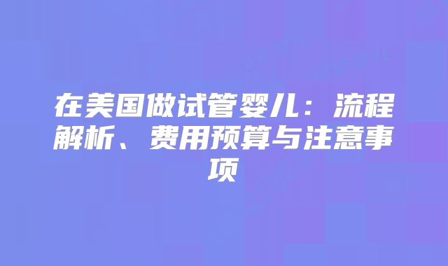 在美国做试管婴儿：流程解析、费用预算与注意事项