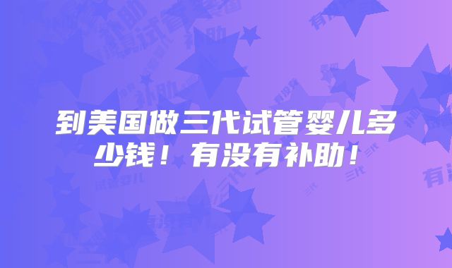 到美国做三代试管婴儿多少钱！有没有补助！