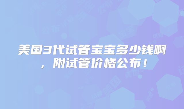 美国3代试管宝宝多少钱啊，附试管价格公布！