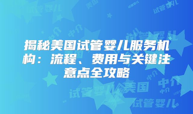 揭秘美国试管婴儿服务机构：流程、费用与关键注意点全攻略