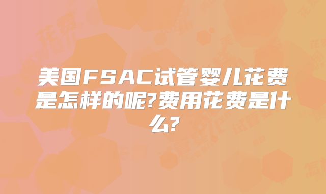 美国FSAC试管婴儿花费是怎样的呢?费用花费是什么?