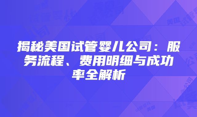 揭秘美国试管婴儿公司：服务流程、费用明细与成功率全解析