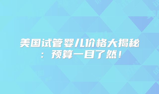 美国试管婴儿价格大揭秘：预算一目了然！