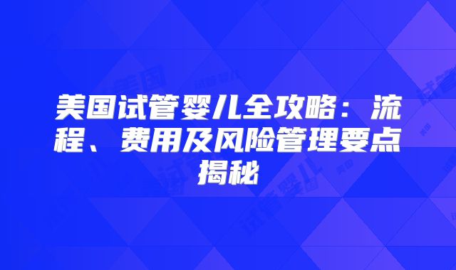 美国试管婴儿全攻略：流程、费用及风险管理要点揭秘