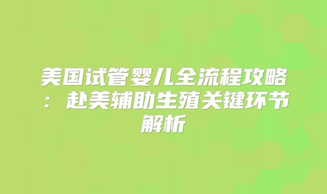 美国试管婴儿全流程攻略：赴美辅助生殖关键环节解析