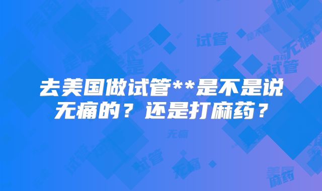 去美国做试管**是不是说无痛的？还是打麻药？