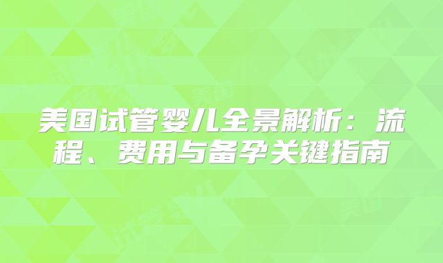 美国试管婴儿全景解析：流程、费用与备孕关键指南