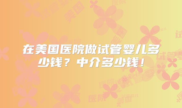 在美国医院做试管婴儿多少钱？中介多少钱！