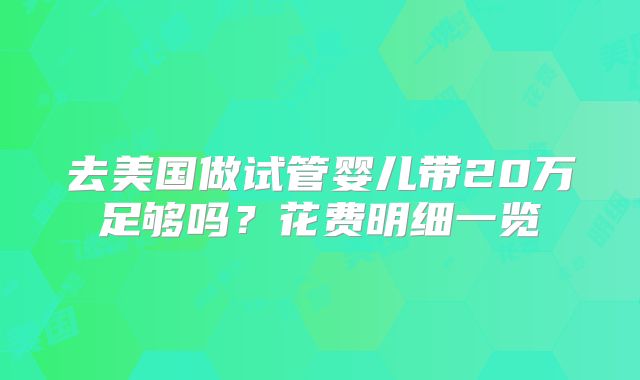 去美国做试管婴儿带20万足够吗？花费明细一览