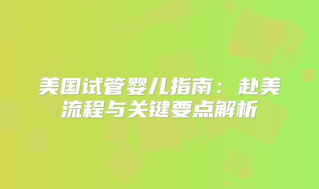 美国试管婴儿指南：赴美流程与关键要点解析