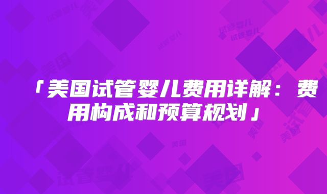 「美国试管婴儿费用详解：费用构成和预算规划」