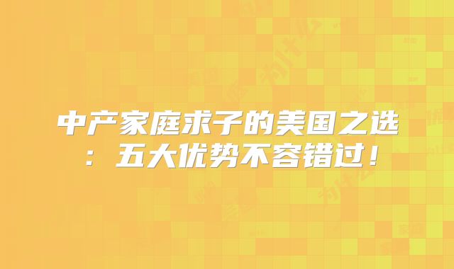 中产家庭求子的美国之选：五大优势不容错过！