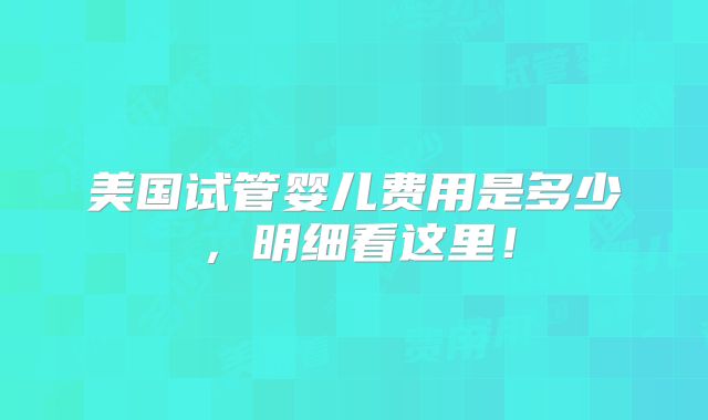 美国试管婴儿费用是多少，明细看这里！