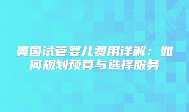 美国试管婴儿费用详解：如何规划预算与选择服务