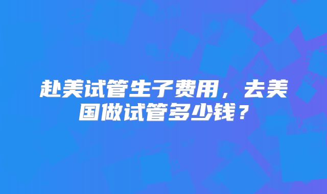 赴美试管生子费用，去美国做试管多少钱？