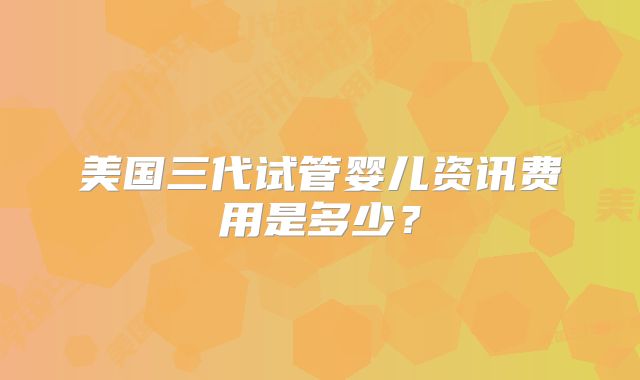 美国三代试管婴儿资讯费用是多少？
