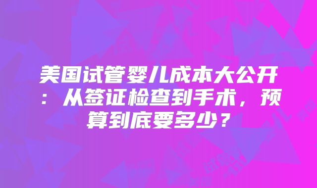 美国试管婴儿成本大公开：从签证检查到手术，预算到底要多少？