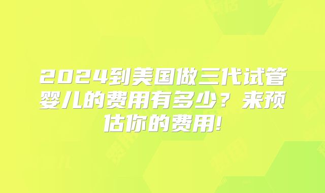 2024到美国做三代试管婴儿的费用有多少？来预估你的费用!