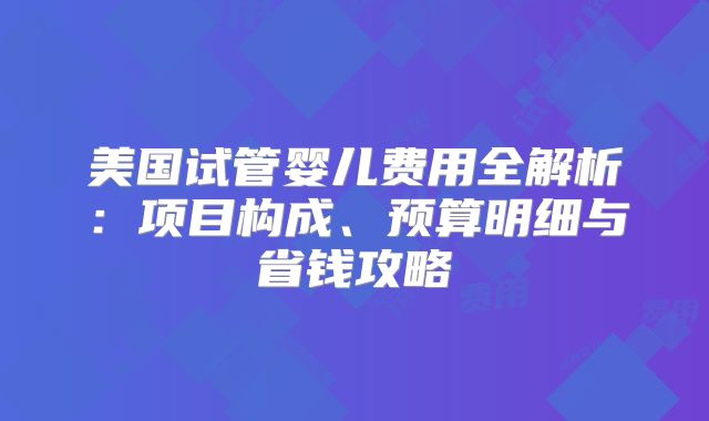 美国试管婴儿费用全解析：项目构成、预算明细与省钱攻略