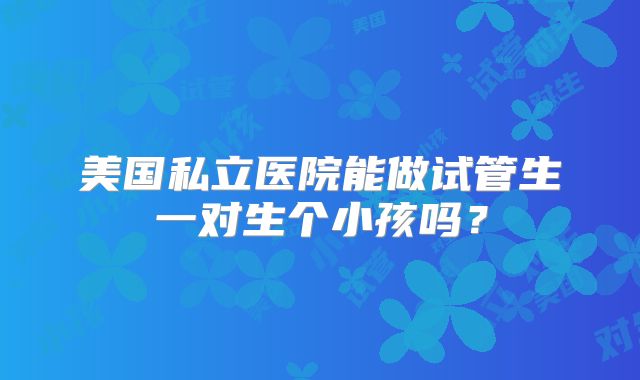 美国私立医院能做试管生一对生个小孩吗？