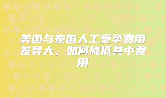 美国与泰国人工受孕费用差异大，如何降低其中费用