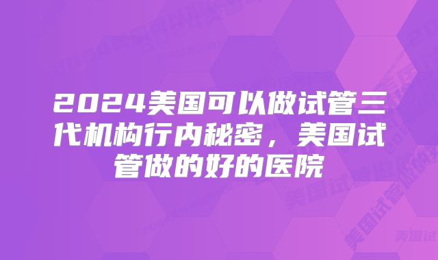 2024美国可以做试管三代机构行内秘密，美国试管做的好的医院