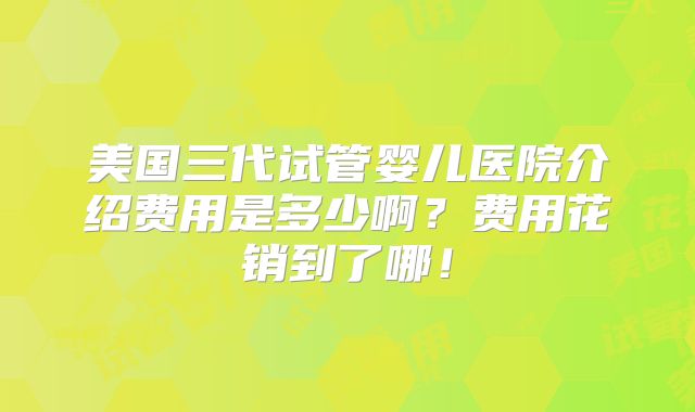 美国三代试管婴儿医院介绍费用是多少啊？费用花销到了哪！