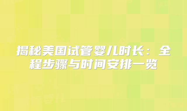 揭秘美国试管婴儿时长：全程步骤与时间安排一览