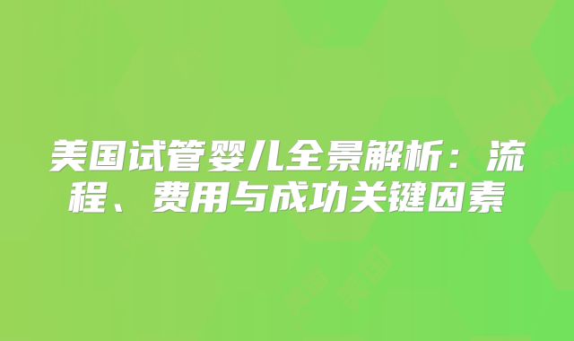 美国试管婴儿全景解析：流程、费用与成功关键因素