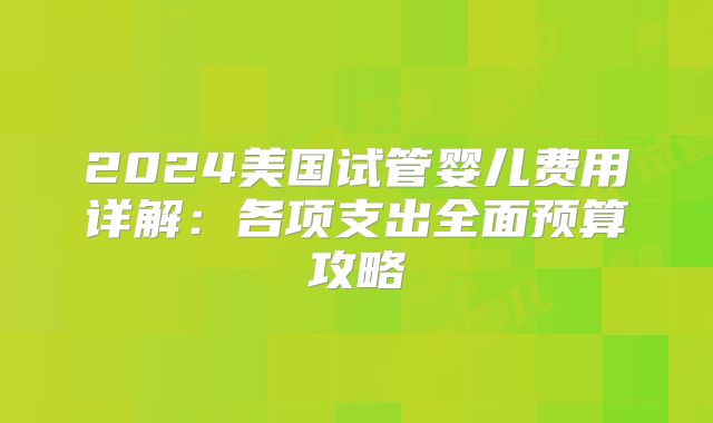2024美国试管婴儿费用详解：各项支出全面预算攻略