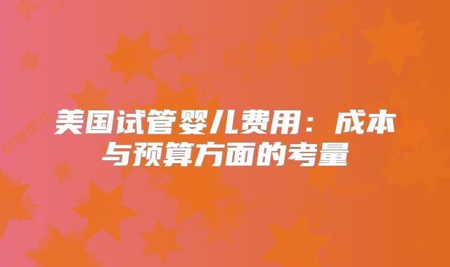 美国试管婴儿费用：成本与预算方面的考量