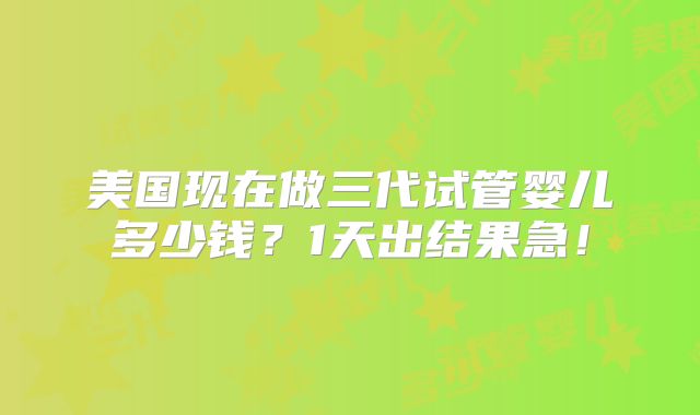 美国现在做三代试管婴儿多少钱？1天出结果急！